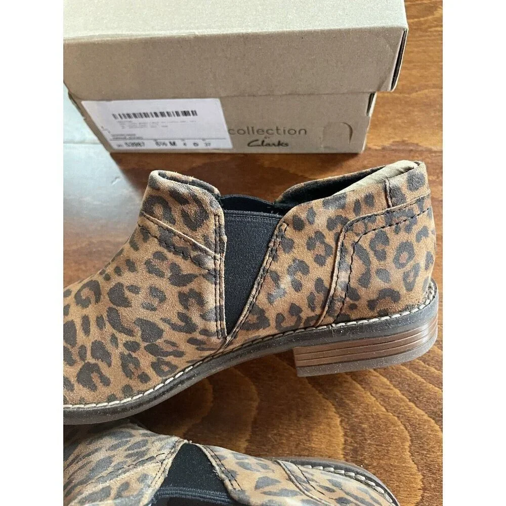 Clarks‎ Womens 5 M Camzin Step Leopard Animal Print Brown Leather Shoes NEW